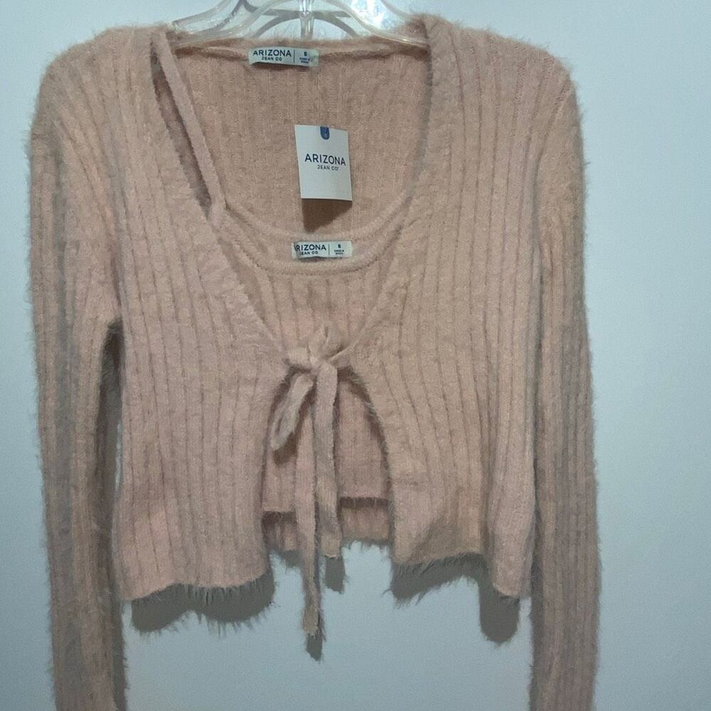 Arizona Women's Rosewater Ribbed Knit Long Sleeve 2 Pc. Sweater Set Small NWT
